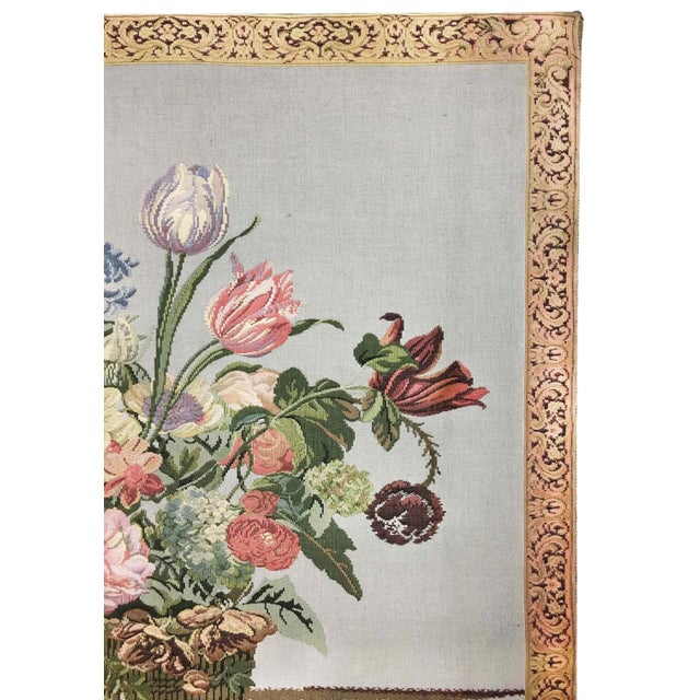 Vintage English Handmade Floral Still Life Tapestry For Sale - Image 4 of 7