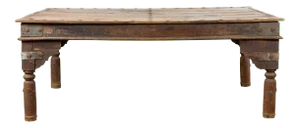 Indian Wood Dining Table with Distressed Patina, Iron Details and Baluster Legs