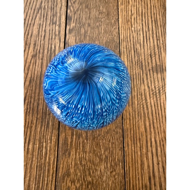 Stunningly beautiful blue sphere; heavy and luminous. I could stare down into it for hours. Vintage, perfect condition...