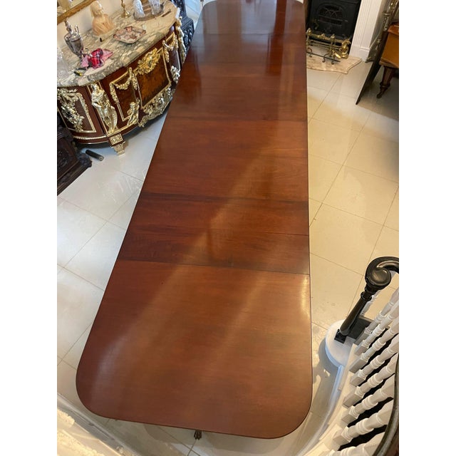 Antique English Mahogany Banquet Dining Table 22/24 Seater 4 Pedestal 3 Leaves , 1920 For Sale - Image 4 of 13
