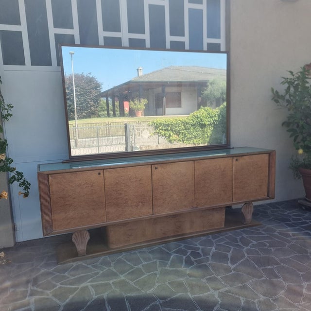 Tan Vintage Art Deco Sideboard in Thuja Burl and Maple Wood with Mirror, 1940s For Sale - Image 8 of 15