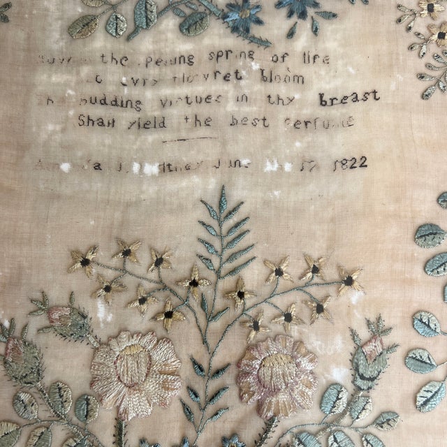 1822 Fine Silk Floral Embroidery Signed and Framed With Provenance on Verso For Sale - Image 4 of 8