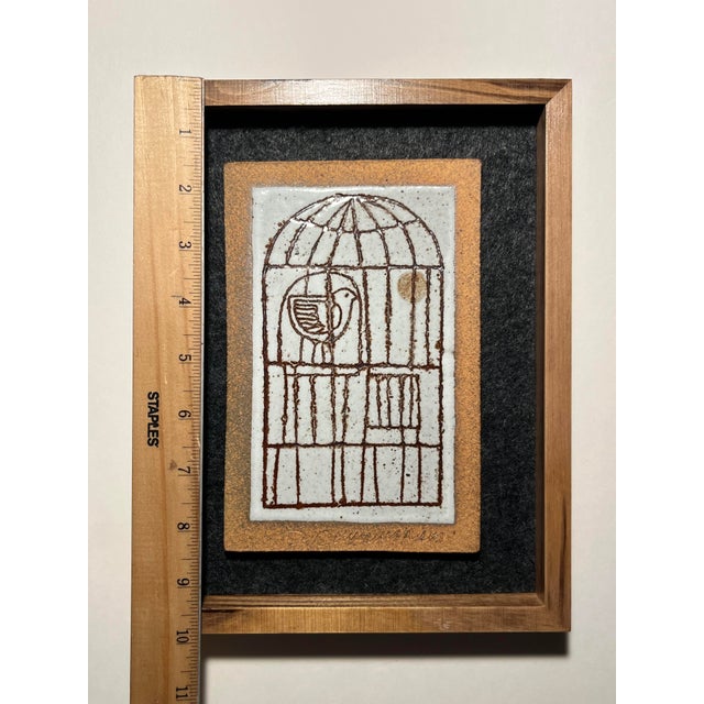 Ceramic Rare! Mid Century Modern 1970s David D. Cunningham Ceramic Wall Tile Framed For Sale - Image 7 of 9