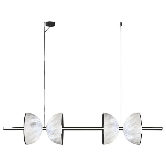 Contemporary Ermes Shiny Silver Metal and Alabaster Pendant Light 2 by Alabastro Italiano For Sale - Image 3 of 3