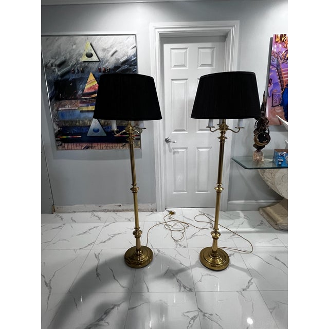 Late 20th Century Gatco Solid Brass Neoclassical Style Brass Floor Lamps in the Style of Maison Jansen - a Pair For Sale - Image 13 of 13