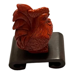 2010s Rooster Chicken Figurine, Red Jasper, Hand Carved, China