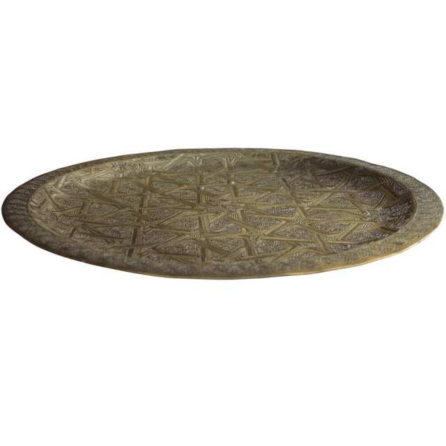 Mid 20th Century Hand-Engraved Moorish Brass Tray For Sale - Image 10 of 11