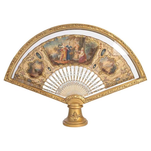 Louis XV Fan Displayed in a Carved Wooden Stand, 18th Century For Sale - Image 8 of 8