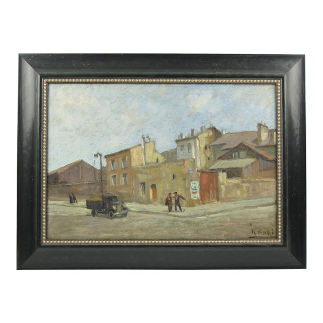 Street View in France, Oil on Canvas Painting by Renzo Gori For Sale