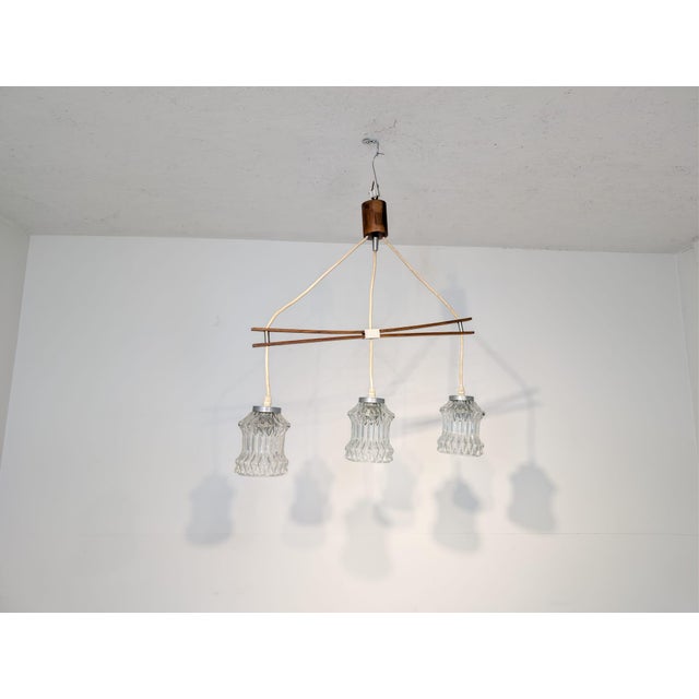 Teak Pendant with Ribbed Glass Shades, 1960s For Sale - Image 10 of 14