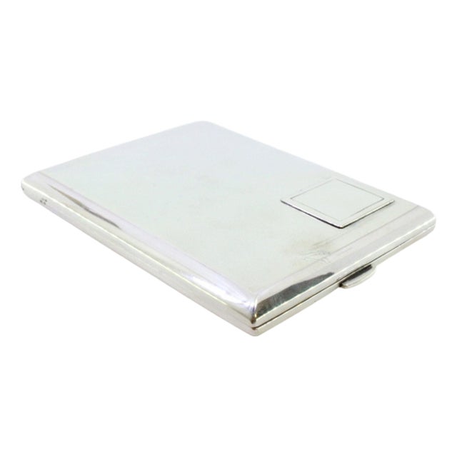 Silver Cigarette Case with Embossed Monogram Card and Gilt Interior For Sale