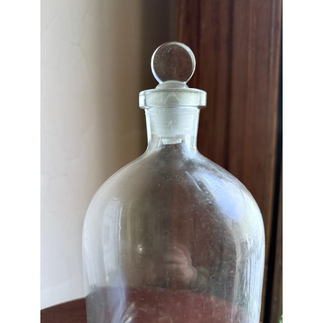 Transparent Mid-20th Century Laboratory Reagent Bottle With Ground Glass Stopper Narrow Mouth Apothecary Glass Vessel For Sale - Image 8 of 10
