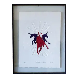 Mid 20th Century “Chercher La Vierge” Postmodern Embossed Print, Framed