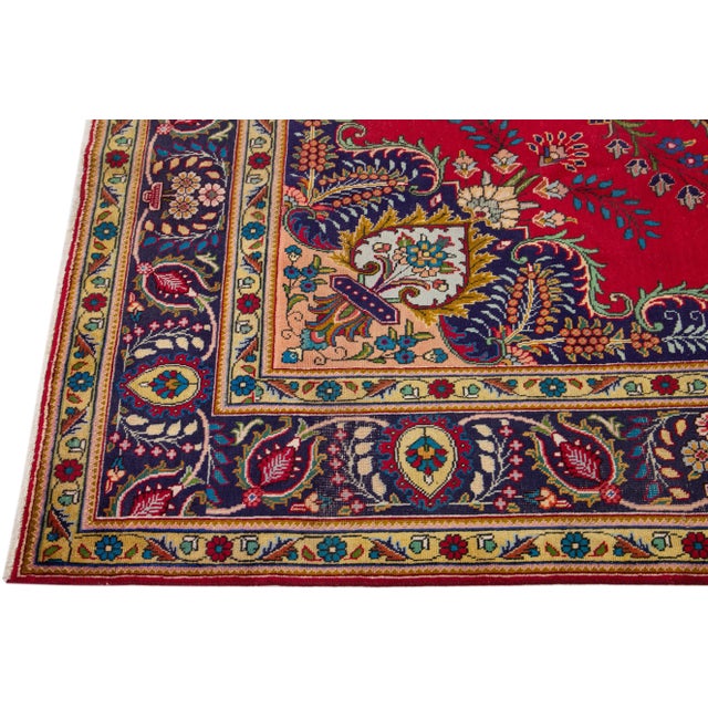 1920s Red Antique Tabriz Handmade Persian Wool Rug With Multicolor Shah Abbasi Desing For Sale - Image 4 of 11