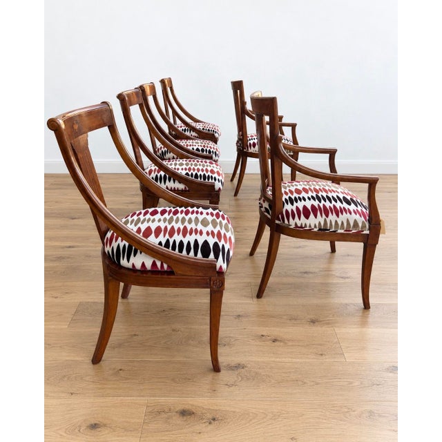 Neoclassical Vintage Neoclassical Style Dining Chairs - Set of 6. Newly Upholstered in Abstract Patterned Velvet. For Sale - Image 3 of 11