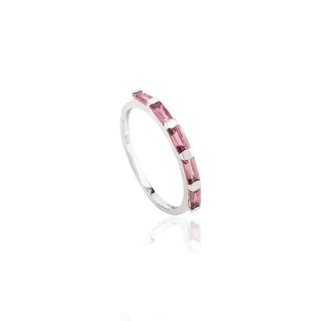 Metal Modern Chic Eternity Band With Baguette Cut Natural Pink Tourmaline Size 7 For Sale - Image 7 of 10