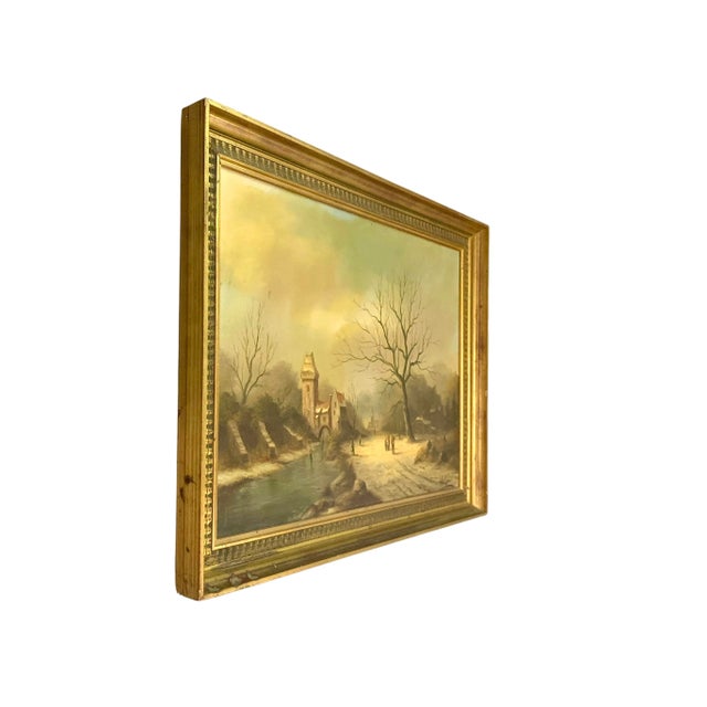 Mid-Century Modern Mid-Century Modern Impressionist Oil Painting, Dutch City on Rhine in Winter, Signed & Framed, 32"w For Sale - Image 3 of 8