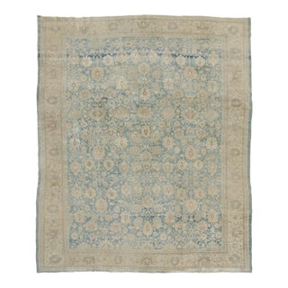 Oversized Antique Persian Tabriz Rug With Sky Blue Floral Design - Rug & Kilim For Sale