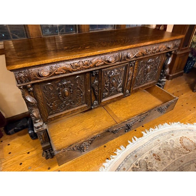 Downsizing - Must Sell - Late 19th Century English Renaissance Gothic Oak Buffet Sideboard For Sale - Image 9 of 13