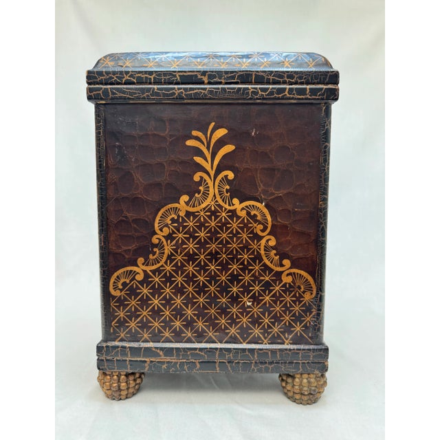 Spanish Colonial John Richard Hand Painted Rectangle Wooden Vase For Sale - Image 9 of 12