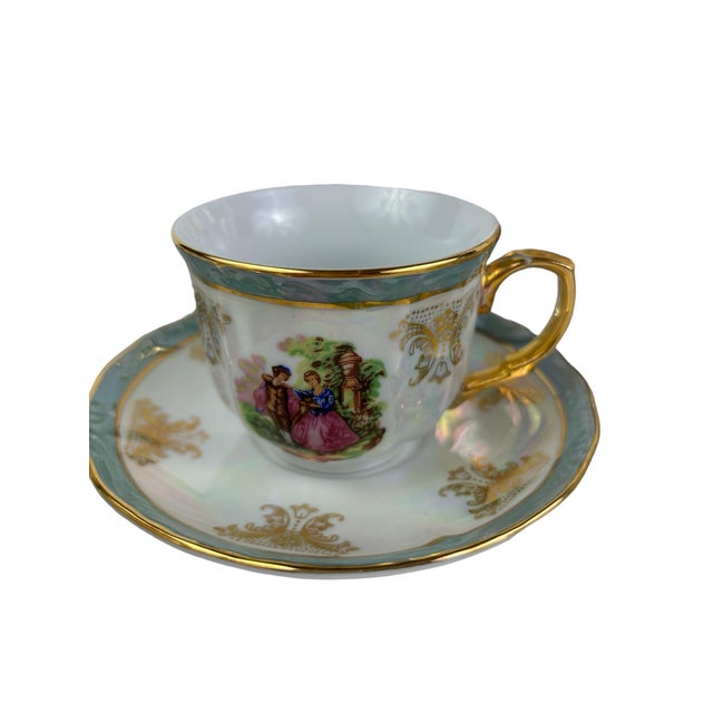 Celadon Vintage Yusui Porcelain 24k Gold Trim Lusterware Coffee Service, 15 Pcs. For Sale - Image 8 of 11