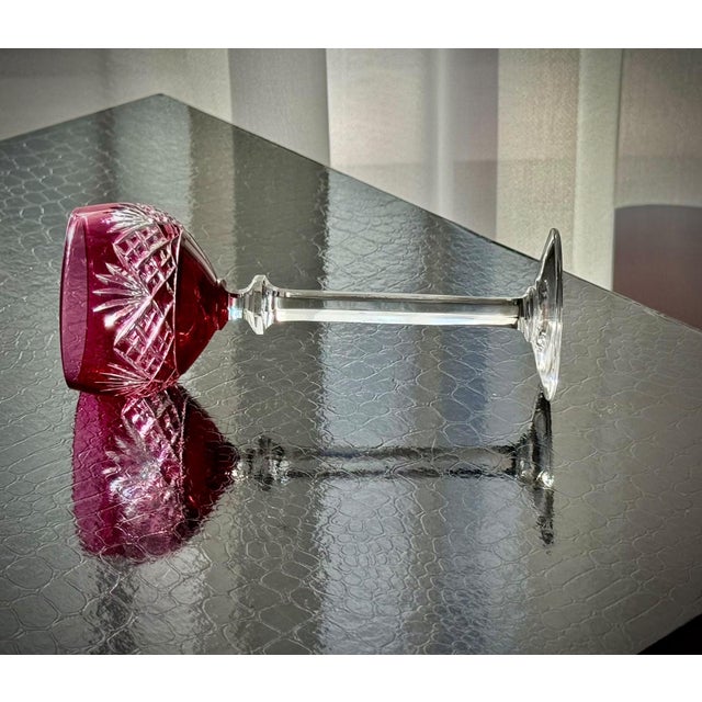 Mid 20th Century Ruby Cut Crystal Liqueur Glasses attributed to Val Saint Lambert, 1950, Set of 11 For Sale - Image 5 of 17