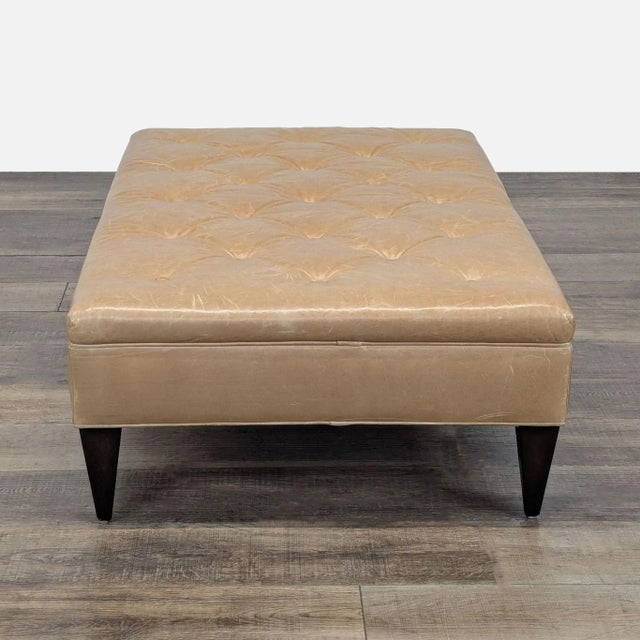 2010s West Elm Button Tufted Leather Bench For Sale - Image 5 of 9