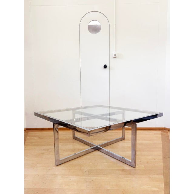 Maison Charles Style Brass / Chrome Glass Coffee Table & Nesting Tables, 60s 70s - Five Piece Set For Sale - Image 10 of 18