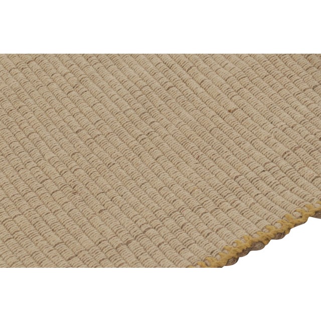 2010s Rug & Kilim’s Accent Kilim, Square Rug With Textural Beige and Mustard Stripes For Sale - Image 5 of 8