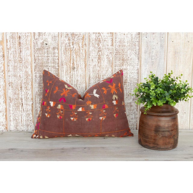 Esha Antique Indian Folk Lumbar Pillow For Sale - Image 9 of 10