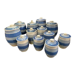 19th Century Set of 12 Mixed-Size English Mochaware Canisters