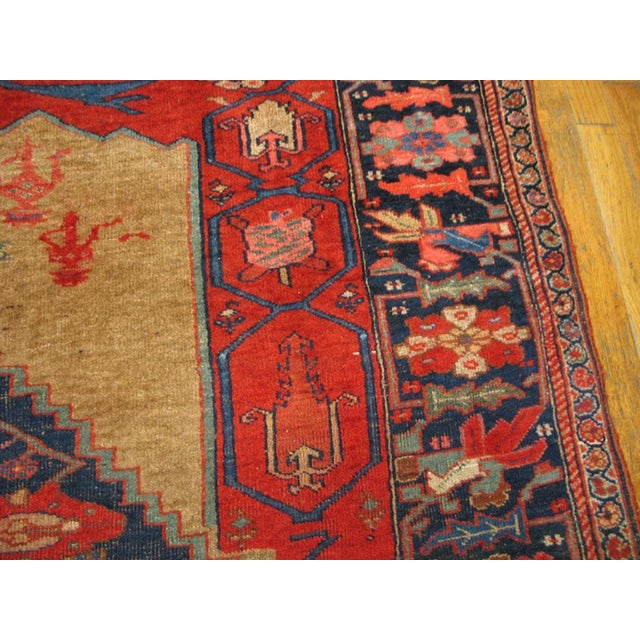 1900 - 1909 1900s Tan Camel Medallion Antique W. Persian Bijar Sampler Rug 4'6" X 6'9" Handknotted Wool Carpet For Sale - Image 5 of 6