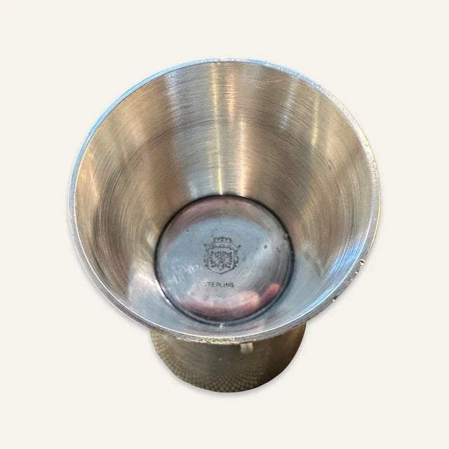 Metal 1950s Alfonso La Paglia International Silver Consisting of One Compote Two Candlesticks and One Jigger For Sale - Image 7 of 12