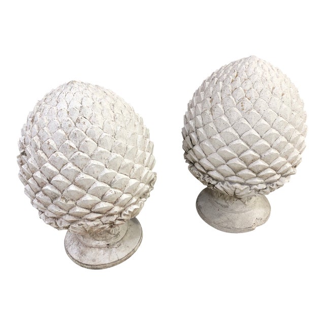 Vintage Stone Painted Artichoke Garden Ornaments - Set of 2 For Sale