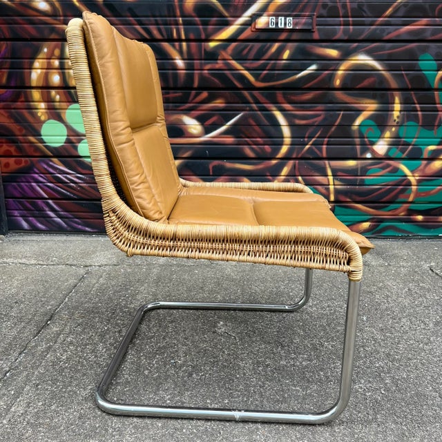 Leather and Rattan Chrome Cantaliver Side Chair Office For Sale In Cleveland - Image 6 of 12