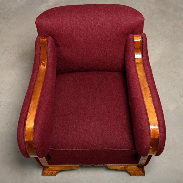 1920s Vintage Art Deco Danish Lounge Chairs in Burgundy Wool Fabric, 1927, Set of 2 For Sale - Image 5 of 18