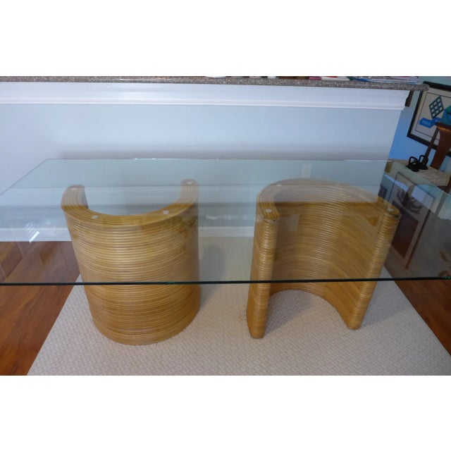 1960s Pencil Reed Dining Table Gabriella Crespi Style Curved Pedestal Glass Top Table For Sale - Image 9 of 11