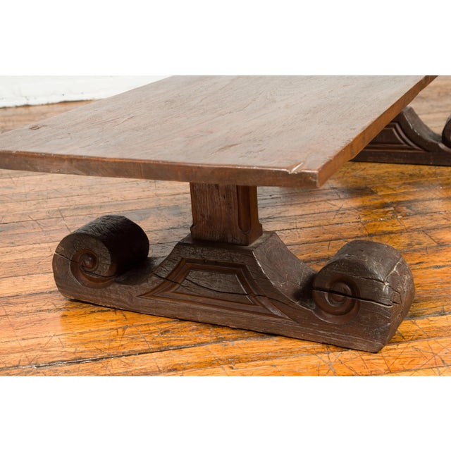 Rustic Chinese 19th Century Elm Coffee Table with Large Scrolling Feet For Sale - Image 11 of 13