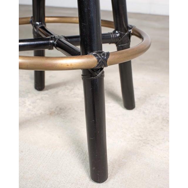 Pair of McGuire Lacquered Rattan Cane Swivel Barstools For Sale - Image 17 of 18