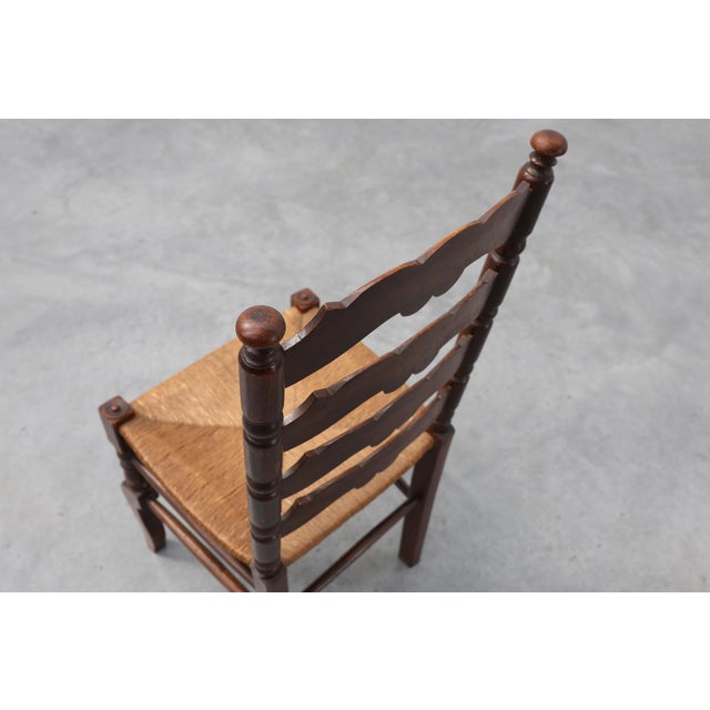 Rustic Oak Ladder-Back Chair with Rush Seat and Cabriole Front Legs, France, 1900s For Sale - Image 6 of 14