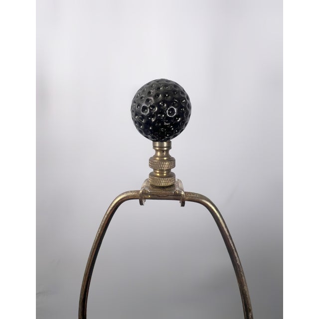 Black Mid 20th Century Hollywood Regency Black Textured Art Glass Gilt Metal Table Lamp For Sale - Image 8 of 10