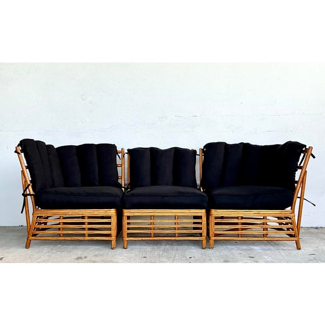 Vintage Coastal Stick Rattan 3 Seat Sofa For Sale - Image 11 of 12