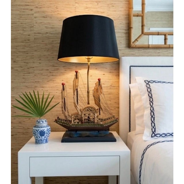 Vintage Mid-Century Handcrafted Chinese Junk Boat Table Lamp For Sale - Image 10 of 12