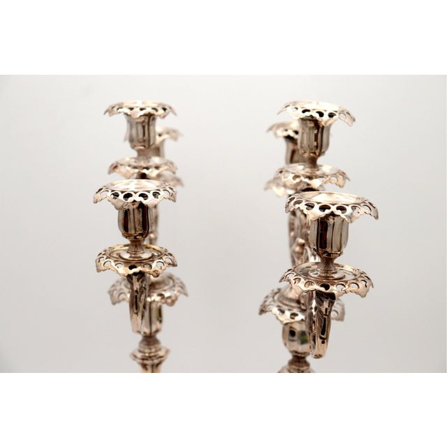 Silver 3-Light Candelabras with Cut-Out Sconces, Set of 2, in Good conditions.