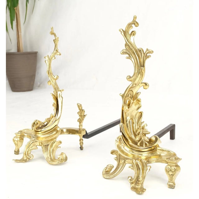 Metal Pair of Italian Renaissance Revival Bronze Andirons For Sale - Image 7 of 13