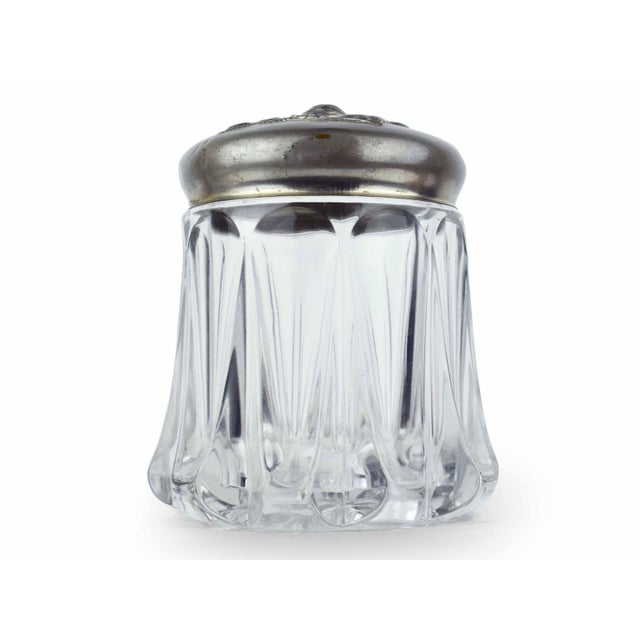 Shabby Chic Antique Art Nouveau Pressed Glass Apothecary Style Humidor Jar With Embossed Silver Plate Rose Lid For Sale - Image 3 of 7