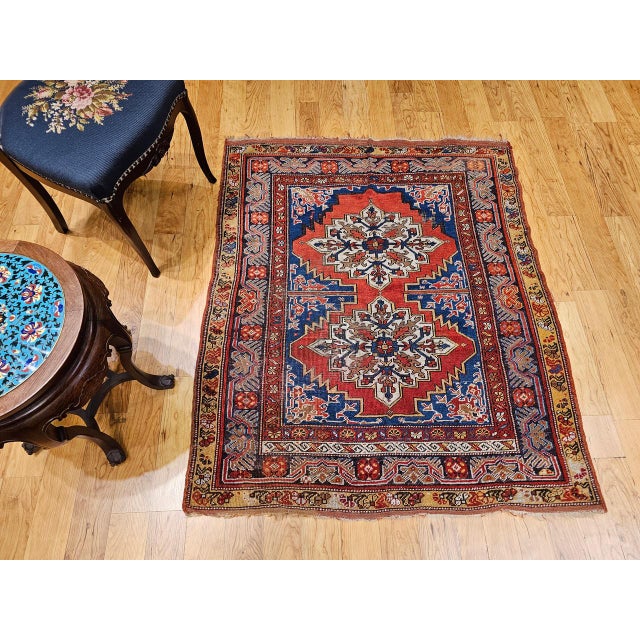 19th Century Handwoven Anatolian Village Rug, Caucasian Design Wool, 4' x 5' For Sale - Image 9 of 18