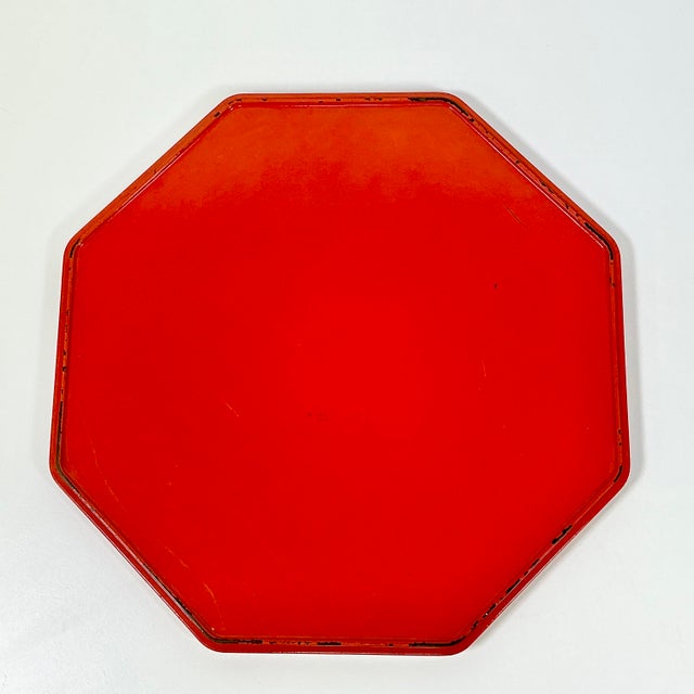 Mid-Century Boho Chic Octagonal Shaped Plastic Serving Tray With Cherry Bloosom Design For Sale - Image 14 of 14