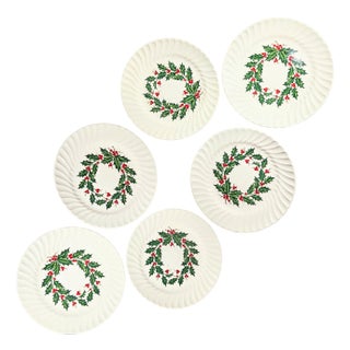 Holly Wreath Christmas China- Set of Six For Sale