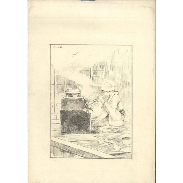 La Servante is a drypoint on Japon paper, etched on leather by the modern artist Georges Ferdinand Bigot (Paris, 1860 -...